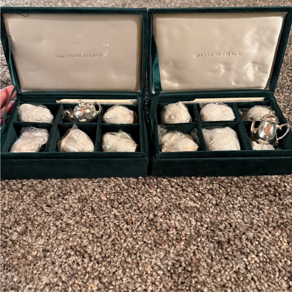 Saks Fifth Avenue Silver Miniature Tea Set place card holders